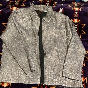 Pleats Collection by Pings Imports Inc Crinkle Shimmer Button Up 3XL Ruffle Trim